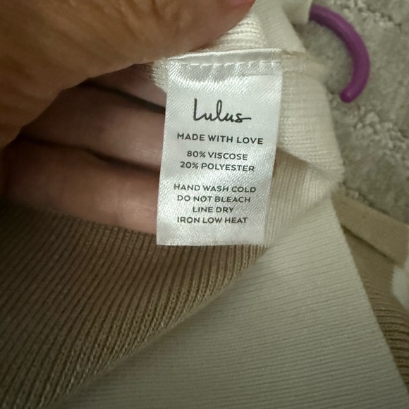 Lulu's Tan and White Halter Bodycon Midi Dress - Picture 7 of 8